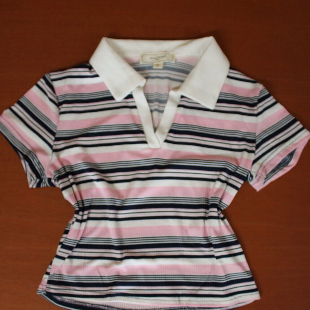 No Comment Striped Collar Crop Top